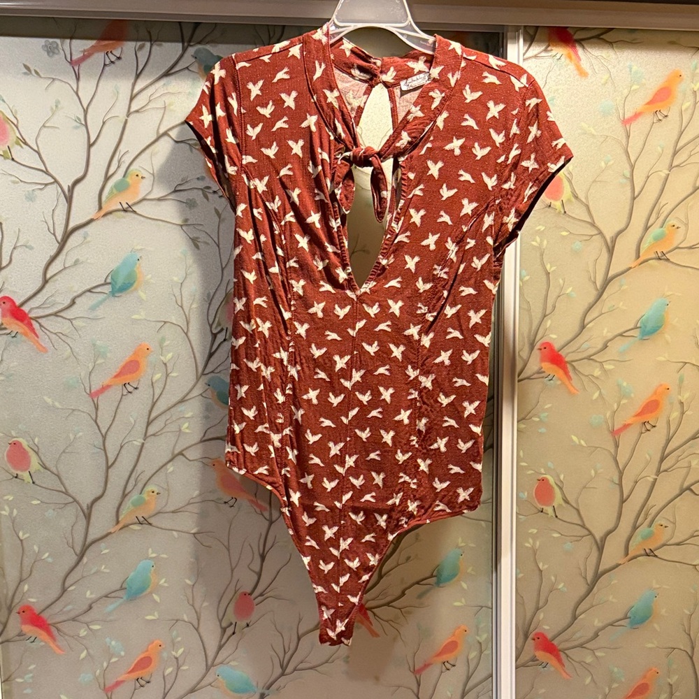Free People Rust Bird Print Bodysuit